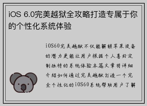iOS 6.0完美越狱全攻略打造专属于你的个性化系统体验